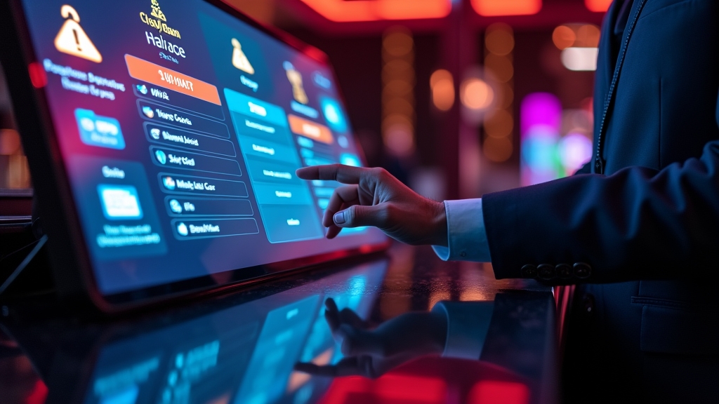 Pantalla con métodos de depósito en un entorno de casino elegante y oscuro